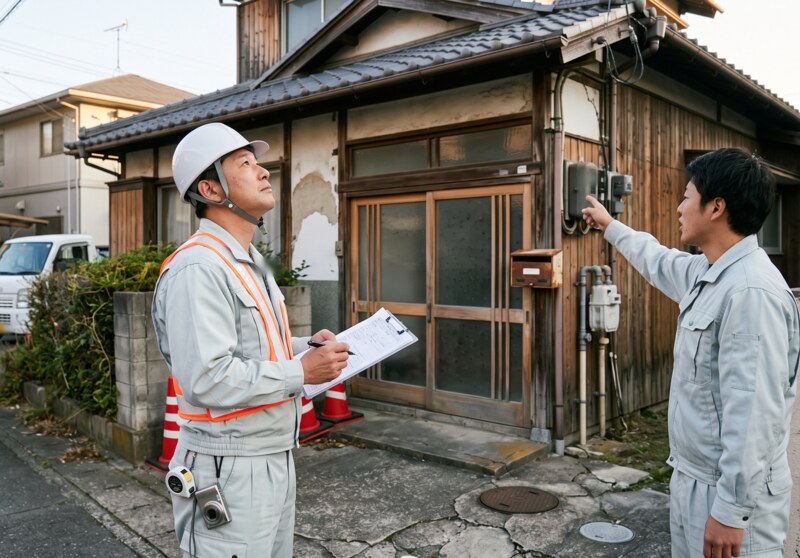 解体工事の手続きの現場（解体前の現地調査とライフライン確認）